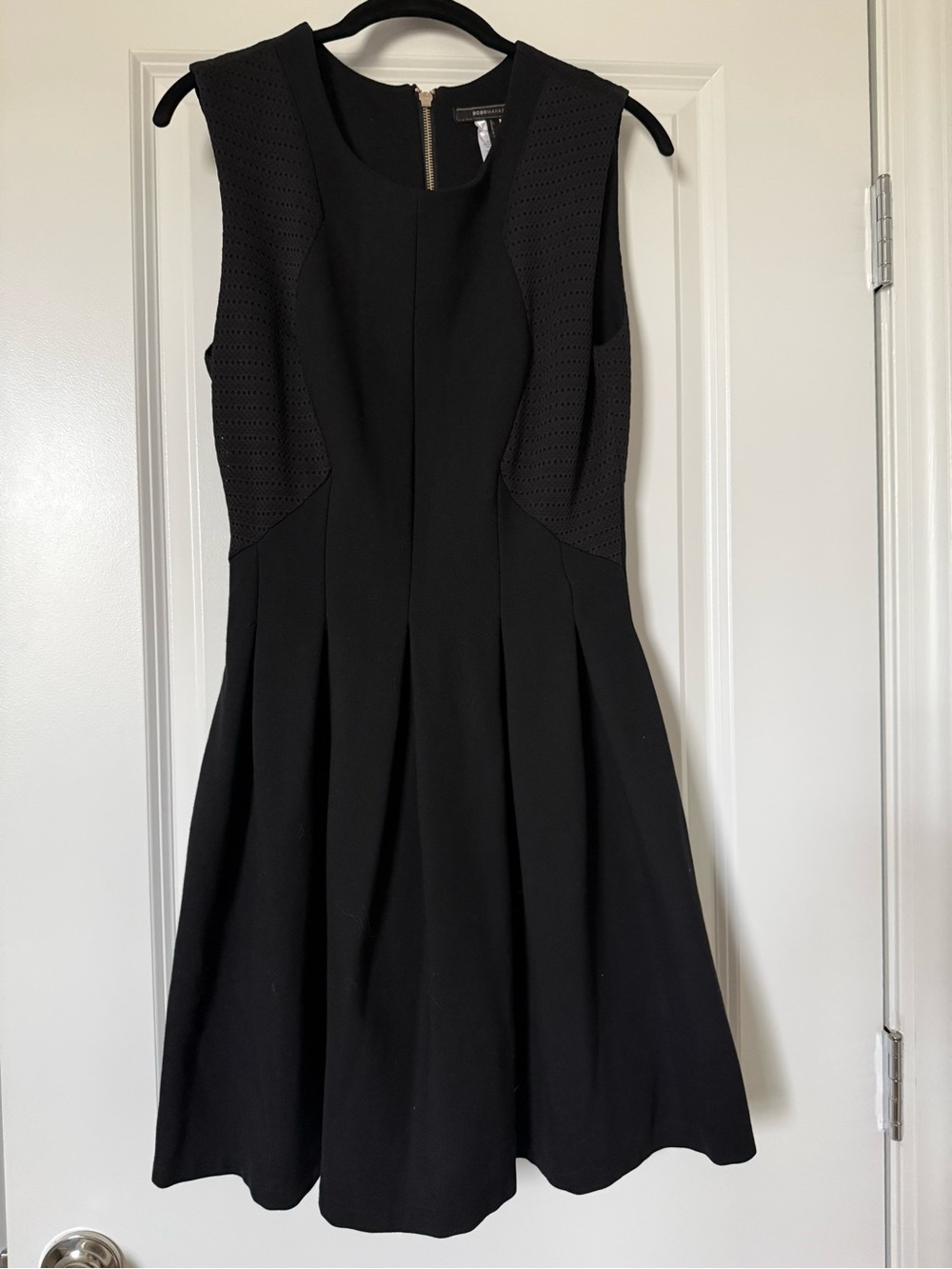 BCBGMaxAzria Black Perforated Panel Fit-and-Flare Mini Dress
